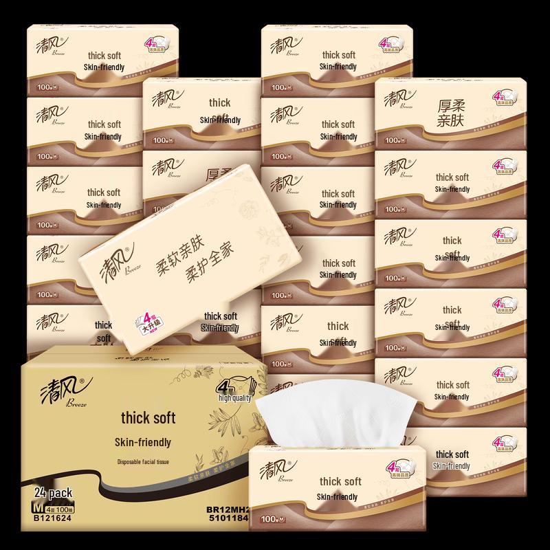 Qingfeng Original Wood 4-Ply Facial Tissue, 24-Pack