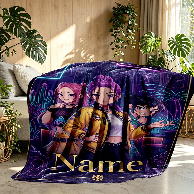 Custom Name Personalized Kpop Demon Hunter Print Blanket, Home Decor, Bedroom, Sofa, Camping, Couch, Gifts for Birthday Christmas