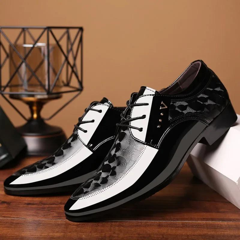 Newest Italian Oxford Shoes for Men Luxury Patent Leather Wedding Shoes Pointed Toe Dress Shoes Classic Derbies Plus Size 38-48