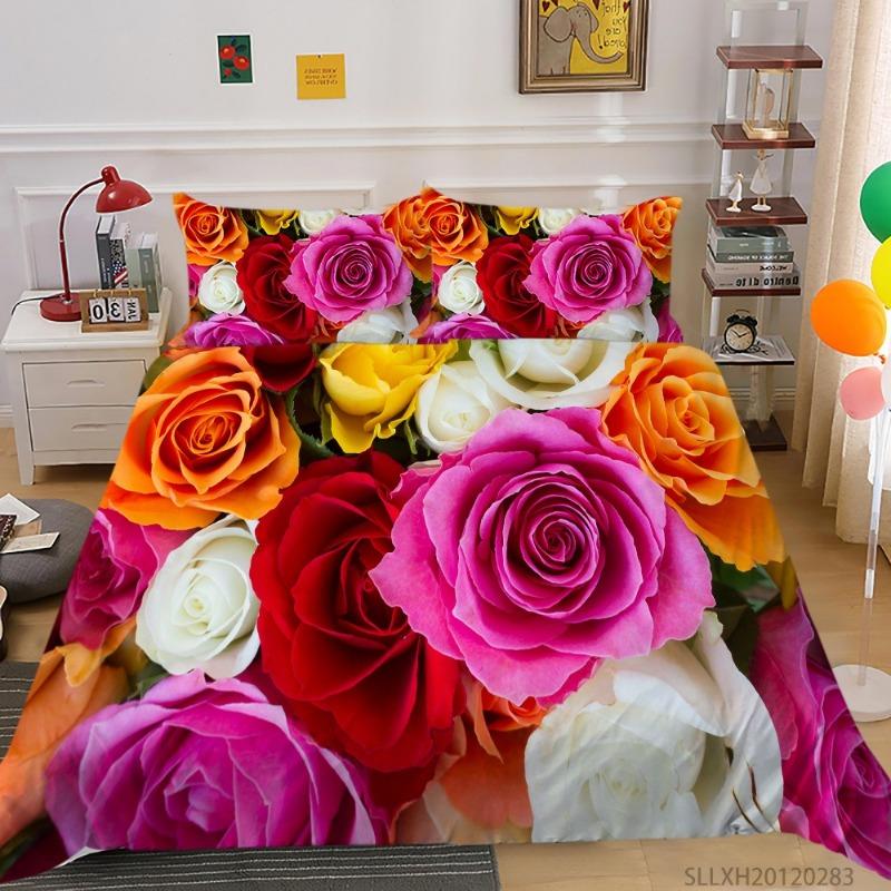 Rose Flower Double Duvet Cover Bedding Set,Quilt Case Linens,King, Queen, Full Size, 3D Print Pillowcase,Single,Twin Bed, 22x240