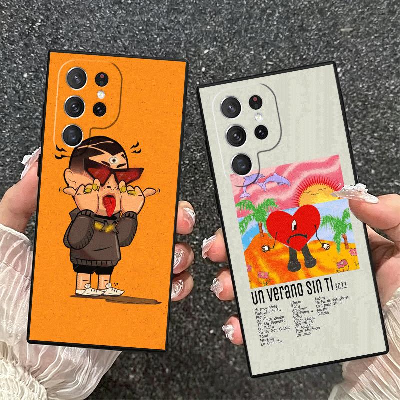 Bad Bunny Heart Soft Phone Case for Samsung Galaxy S26 S25 Edge S24 Ultra S23 Plus S22 S21 FE S20 Black Cover Back Shell