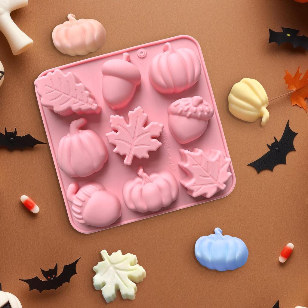 Silicone Pans For Baking 9-Cavity Fall Pumpkin Silicone Cake Molds Fall Decor Maker Craft Supplies For Thanksgiving Halloween
