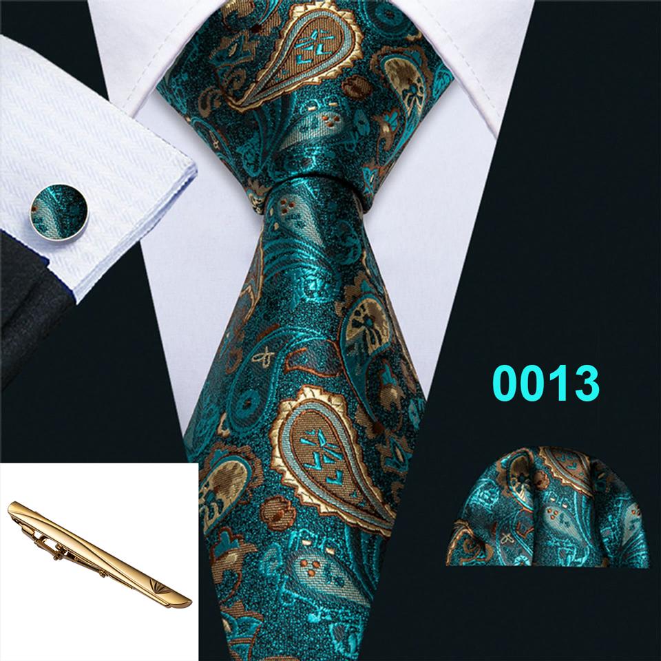 Barry.Wang Green Ties for Men Novelty Dinosaur Silk Necktie Hanky Cufflinks Gold Tie Clip Set