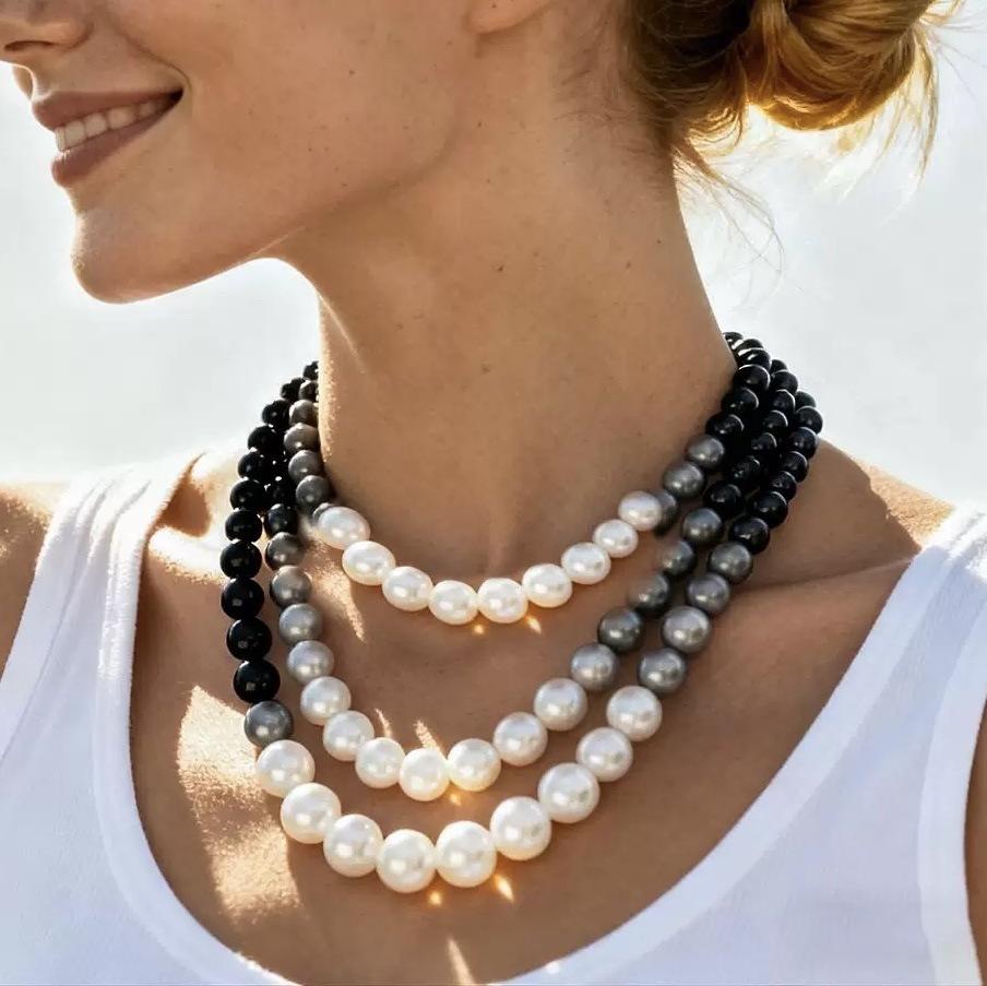 Personalized imitation pearl irregular beaded three-layer sweater chain fashion necklace