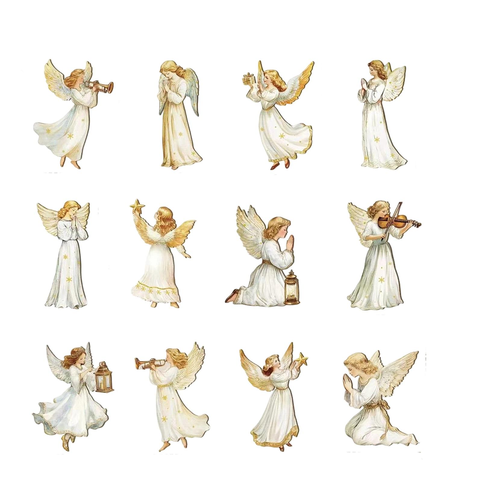 

2D 12 Piece Set Of Victorians Angel Wooden Decoration Set, Traditional Holiday Home Window Decoration One Size