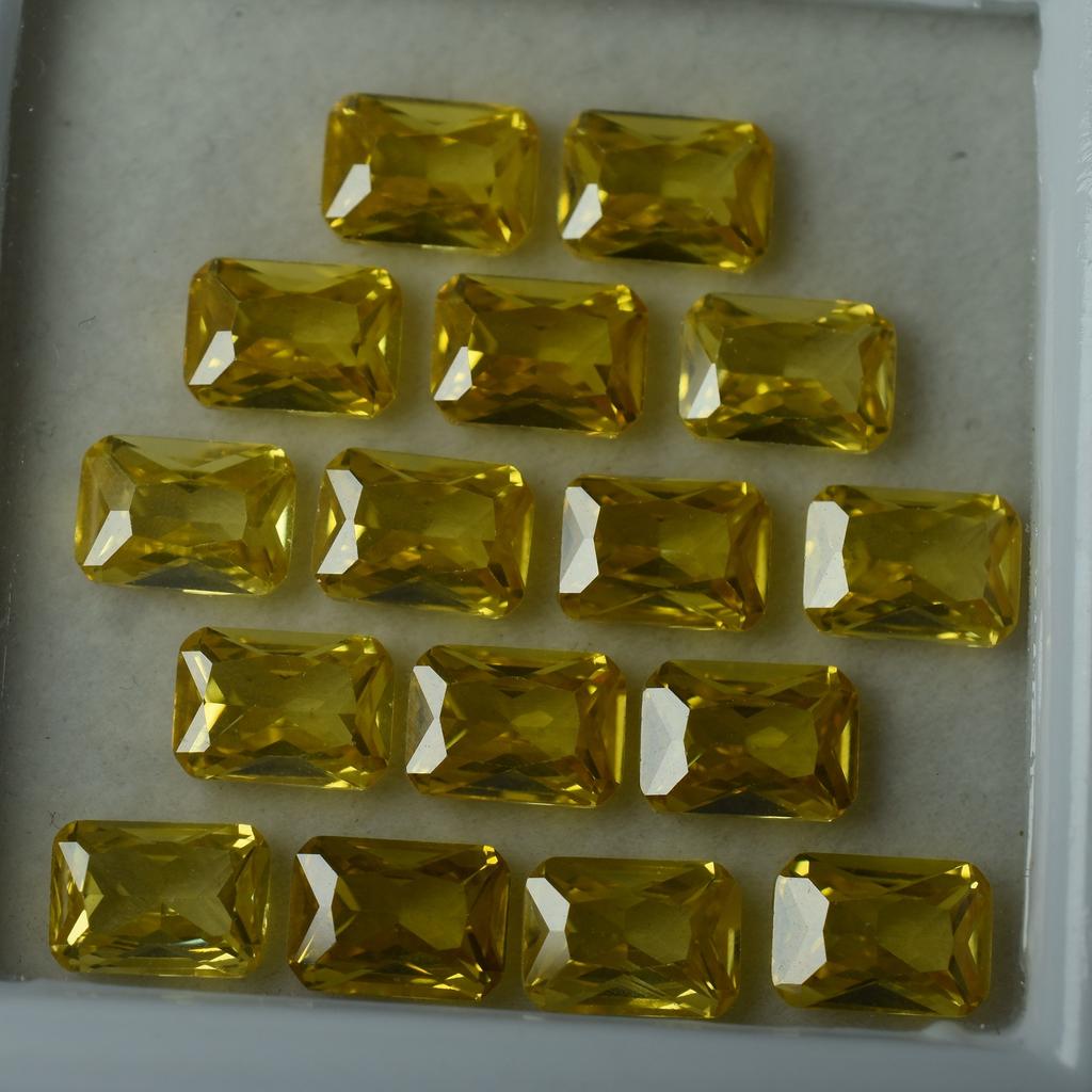 12 Pcs Natural Yellow Color Sapphire Emerald Cut   Loose Gemstone 7x5 mm