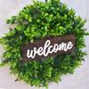 Simulation Wreath Welcome Door Decoration Green Wreath Wooden Sign Pendant