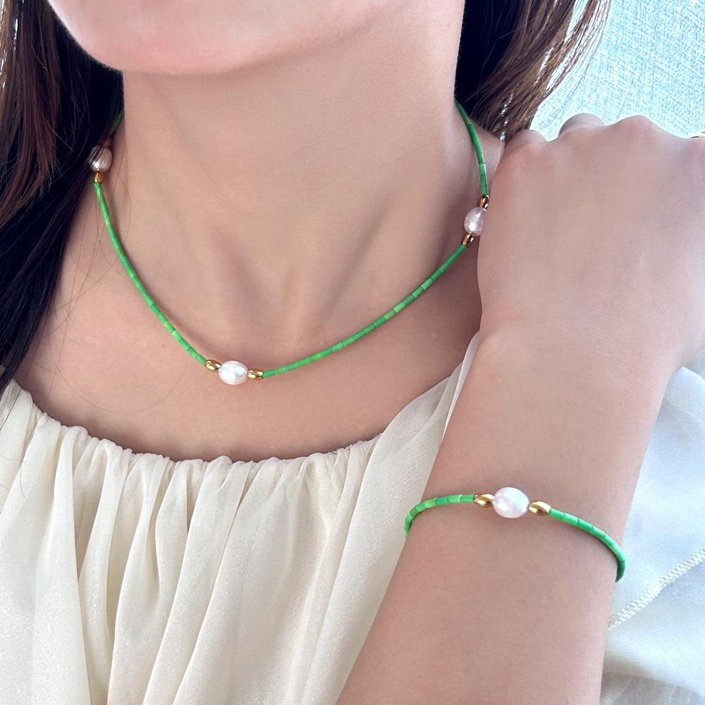 European Style Beaded Necklace Bracelet Set - Natural Stone Jewelry