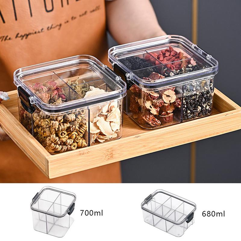 Divided Plastic Food Storage Containers Clear Organizers With Airtight Lids Seal Jar For Snacks, Dried Fruits Home Items