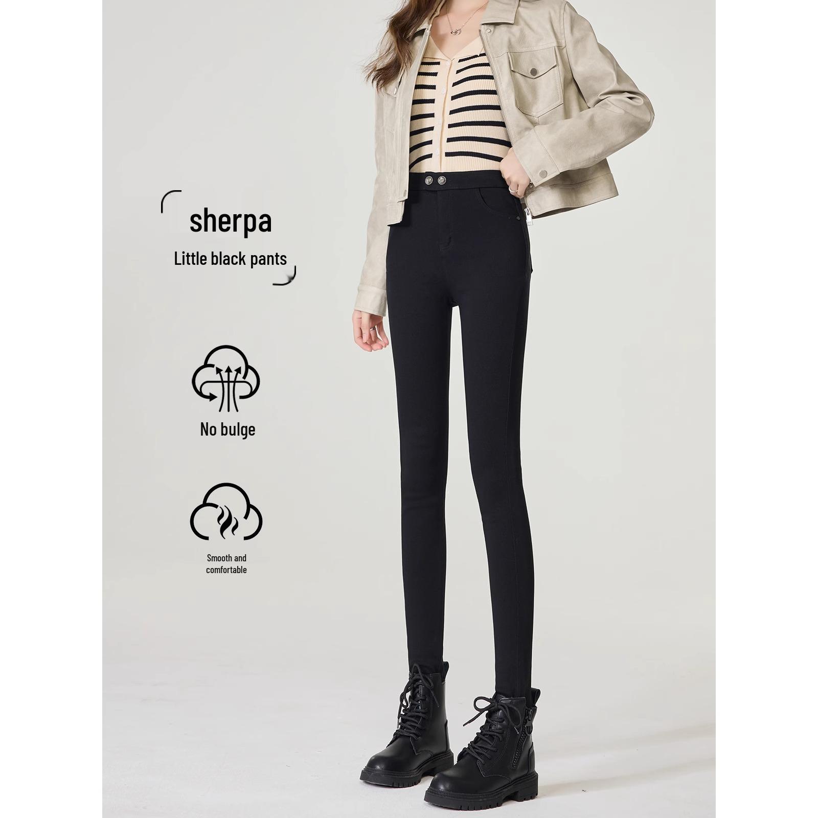 

High-Waisted Winter 2024 Black Velvet Fleece-Lined Tight Leggings S for 80-95 lbs