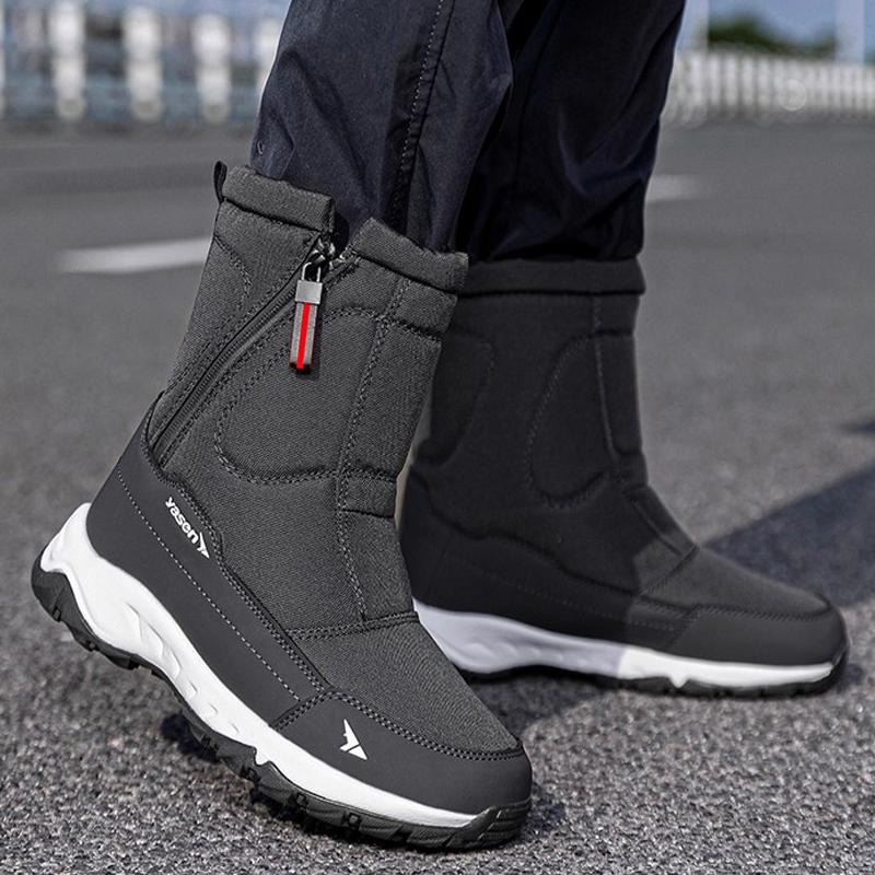 Velká velikost 48 Pánské sněhule udrží v teple plyšové Zimní boty Pánské Nové Teplé bavlněné boty Boční zip Poloviční holínky Protiskluzové