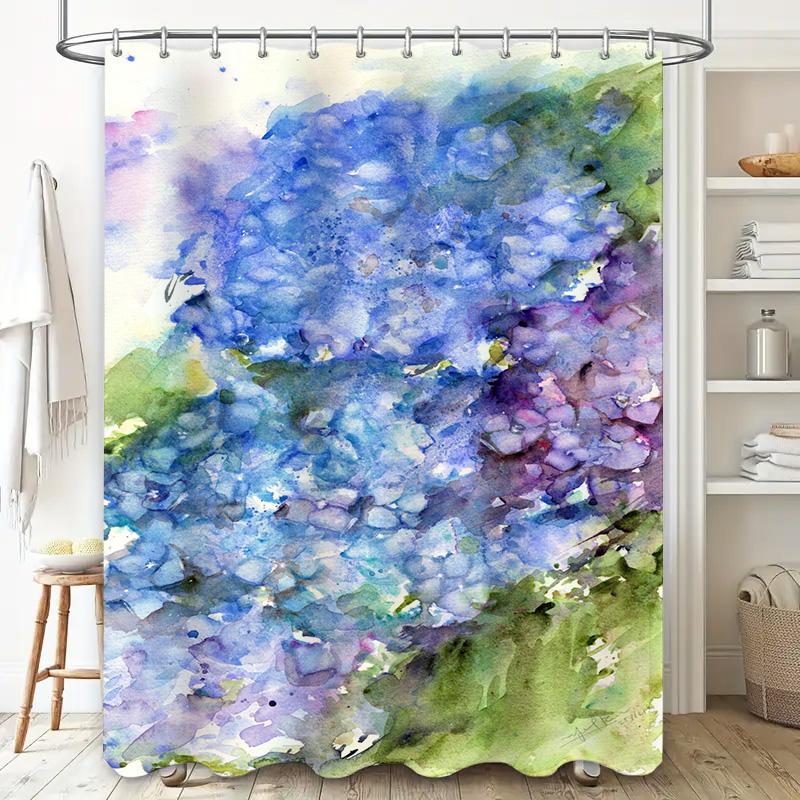 Watercolor Blue Hydrangea Shower Curtain for Bathroom Decor Extra Long Size 72x84in Customizable with Your Design