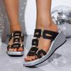 Fashion Metal Buckle Hollow Out Slippers Women  Summer Silver Platform Wedge Heel Gladiator Sandals Woman's Designer Sandals