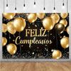 Happy Theme Background In Spanish, Party Decoration with Colored Globes, Background Banner, Gift for Children, Photo Session