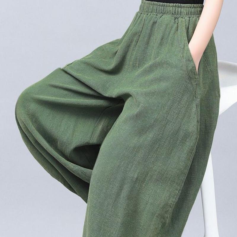 Vintage Chinese Style Summer Pure Cotton Faux Linen Women's Loose Tai Chi Pants Harem Long Lantern Pants Design