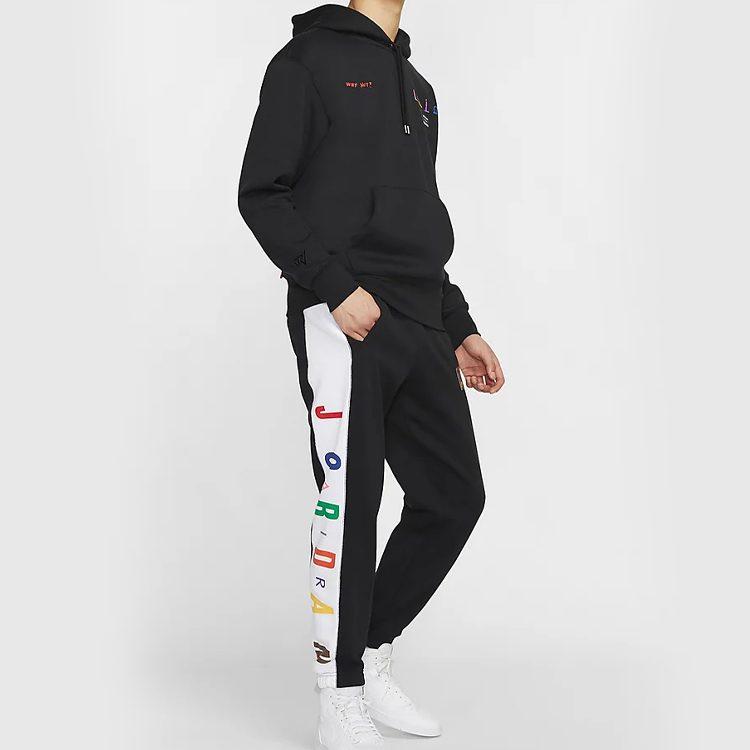 Jordan Multi Label Fleece Lined Thermal Cuffed Retro Sports Pants Knitted Sweatpants Men's Black CT6334-010