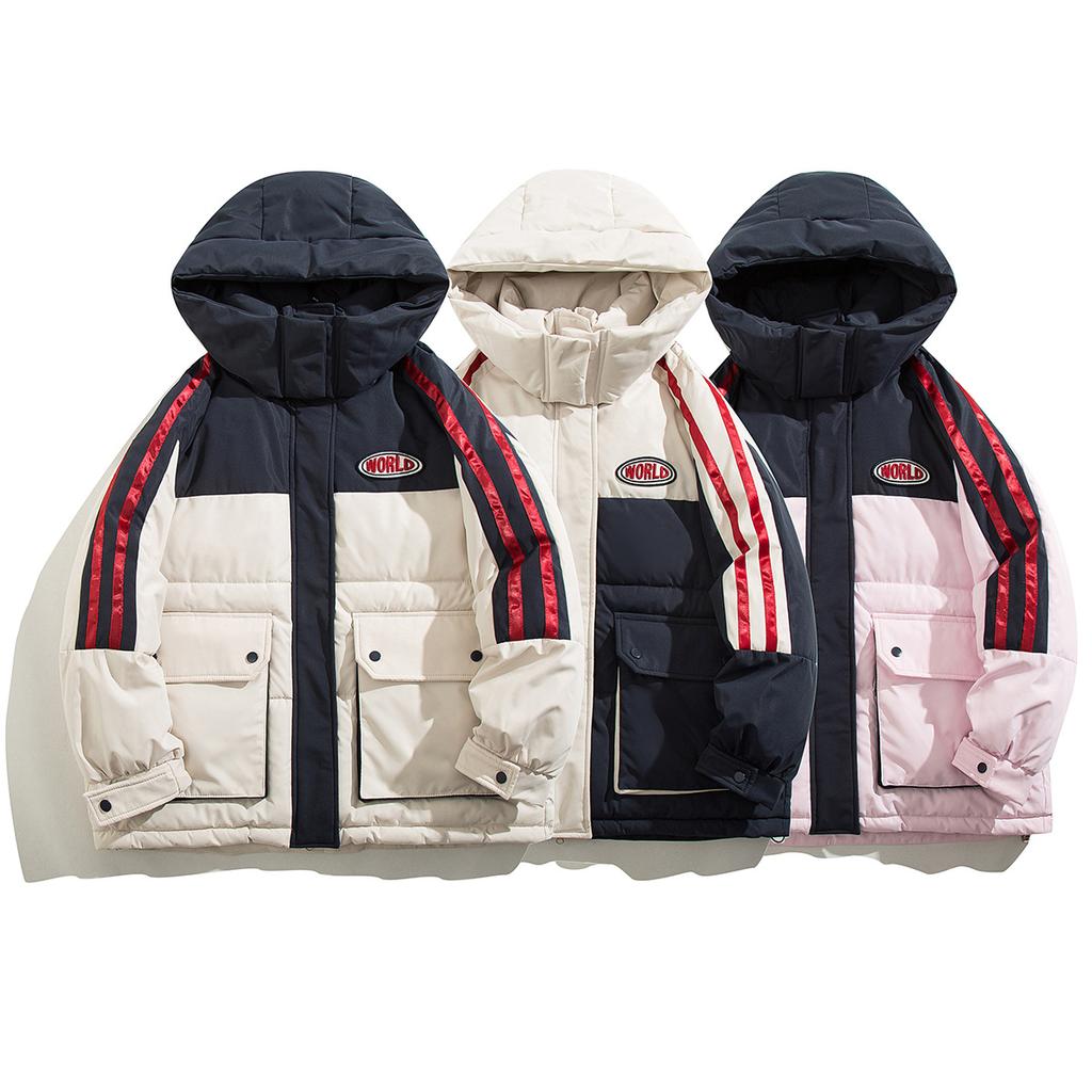Cotton-padded Jacket Women's Short-term New Tooling Contrast Color College Wind Bread Clothing Winter Hooded Loose Cotton-padded Jacket