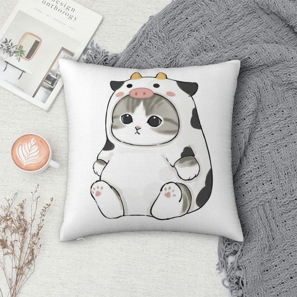 Mofusand Cow Square Pillowcase Polyester Linen Velvet Pattern Zip Decor Throw Pillow Case Home Cushion Cover