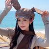 Sweet and cute long-eared rabbit beret children's retro plaid octagonal hat spring and summer versatile painter newsboy hat
