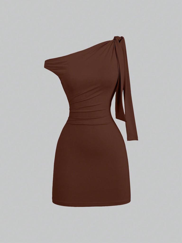 Damska Modna Sukienka Bodycon z Jednym Rękawem, Bez Rękawów, Łatana