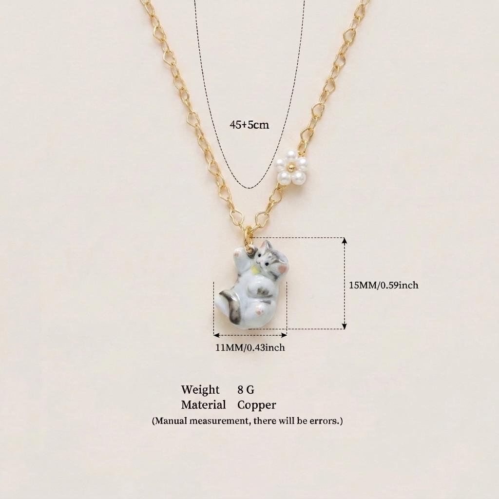 Animal Series Cat Pendant Necklace With Oil Drip Finish For Women Fashion Jewelry