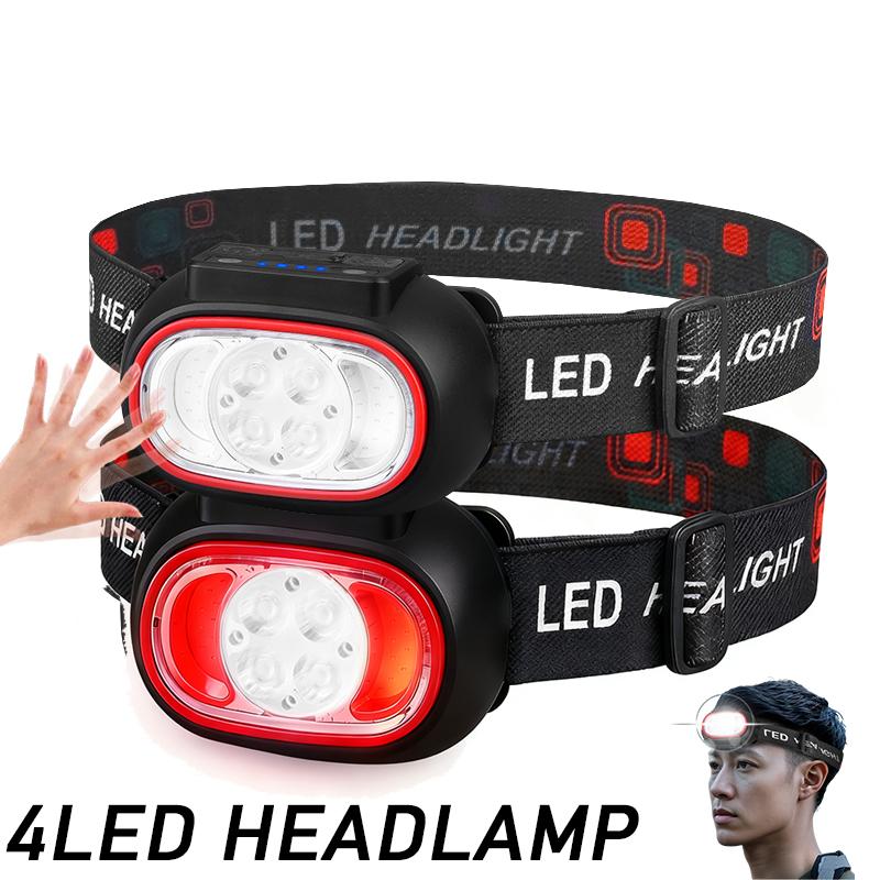 Powerful 4 LED Sensor Headlamp USB Rechargeable Headlight Led Head Torch Camping Search Light Head Flashlight Fishing Lantern