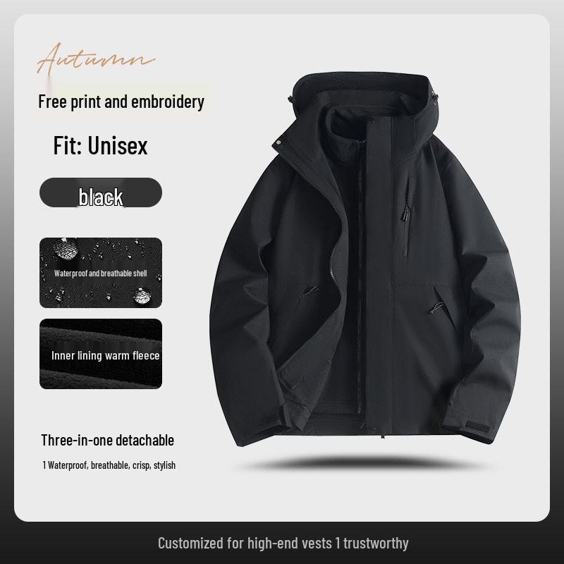Three-in-One Expedition Jacket: Custom Winter Workwear with Logo Printing, Team Cotton Jacket, Plus Velvet Thickened.