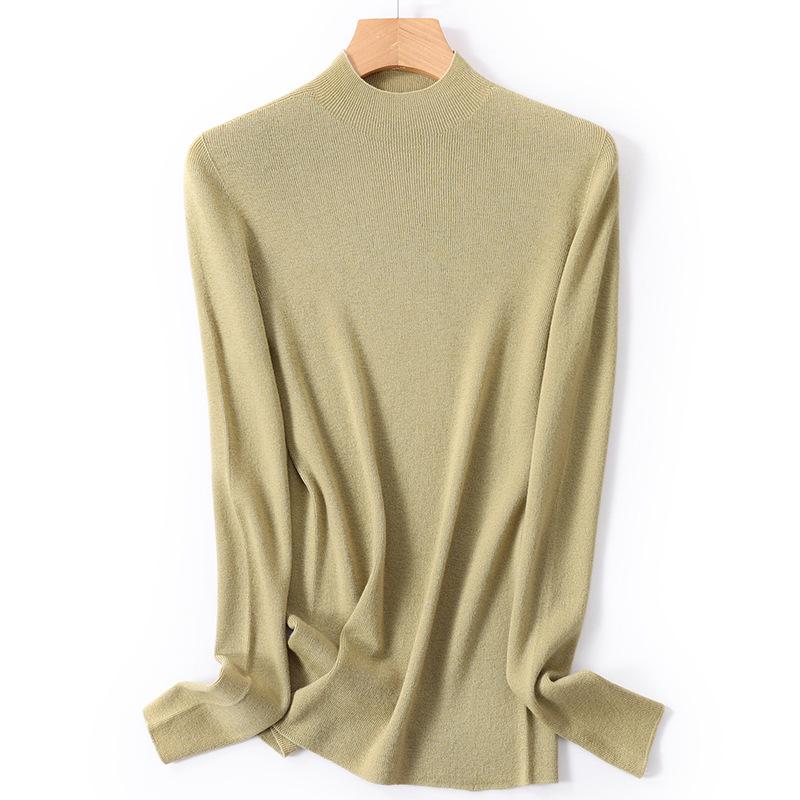 Machine Washable Fine-Spun Wool Sweater: 2026 Autumn/Winter Women's Slim Fit Knit with Half-High Collar.