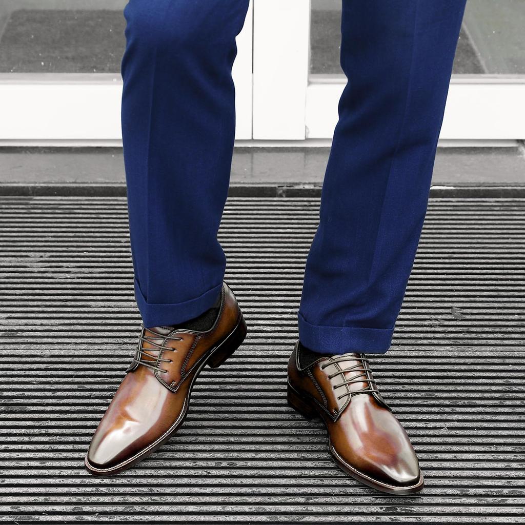 Foxsense Leather Dress Genuine Plain Premium Size Men's Shoes, Leather, Toe, Wingtip, Lightweight, Waterproof, Leather, Formal, Brown, 25.0cm, C116-02