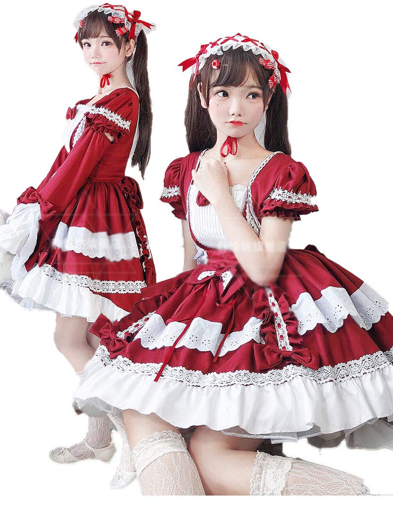 

Платье для косплея горничной SUNNYSTEP с длинными рукавами в стиле готической лолиты, размеры M-6L, размеры, платье, с оборками, (4L (3XL), красный)