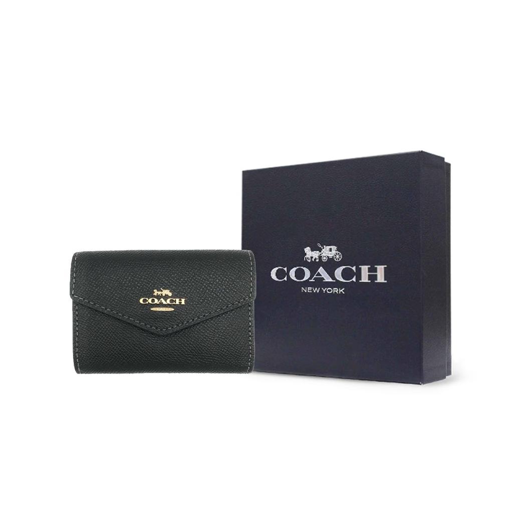 Coach Card Case 10 Gold Horse And Carriage Logo Flip Crossgrain Leather Wallet Women Wallet Black CH487-IMBLK