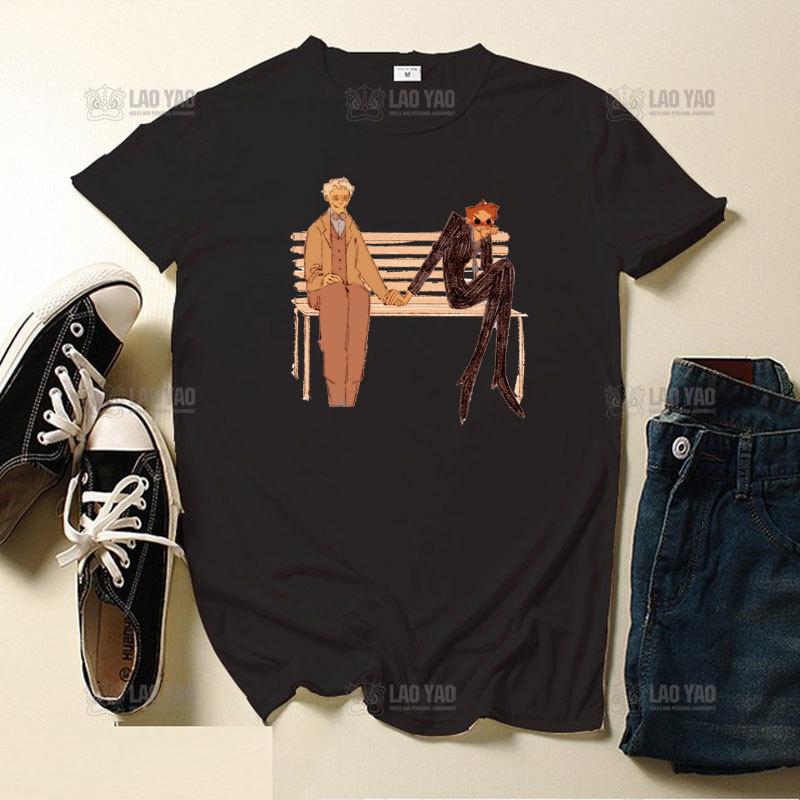 

Мужская футболка Good Omens Кроули и Азирафель Потрясающий рисунок Принтованная футболка для мужчин Графические женские топы Футболки с круглым вырезом Camiseta 4XL