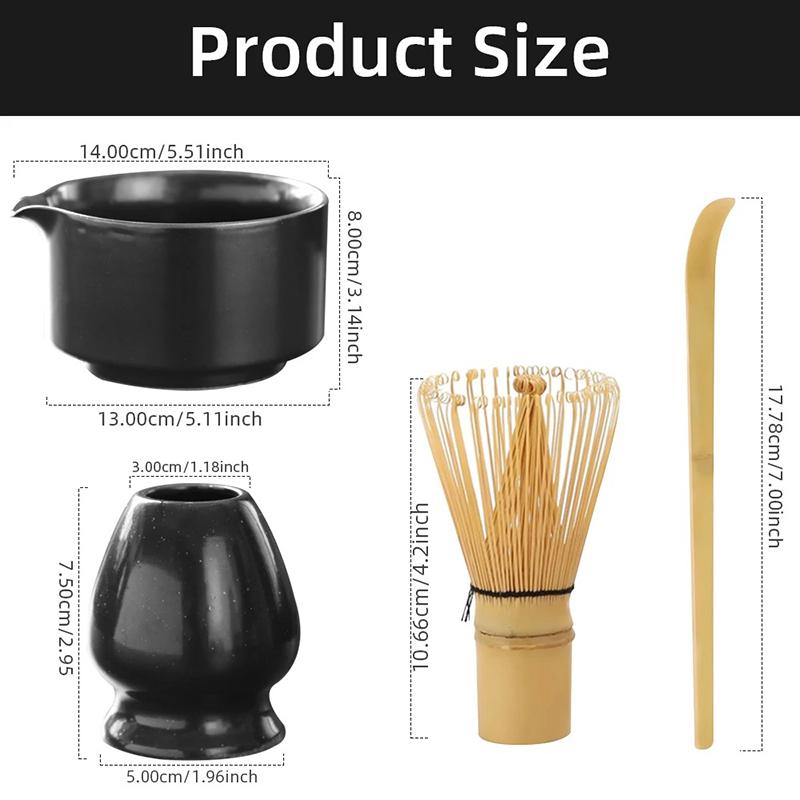 4PCS Japanese Matcha Tea Set Bamboo Matcha Whisk Teaspoon Ceramic Matcha Bowl Tea-making Tools Accessories CJTZ005