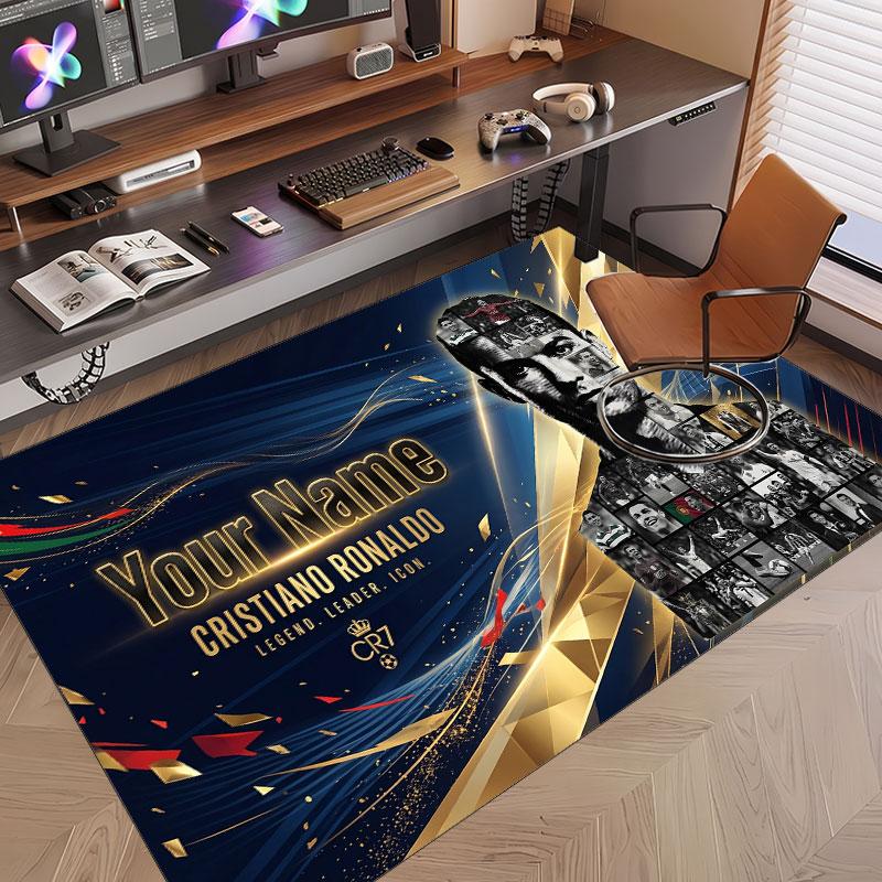 Custom Rug Cristiano Ronaldo Pattern Print Name Text Soft Non‑Slip Floor Carpet for Home Indoor Decoration