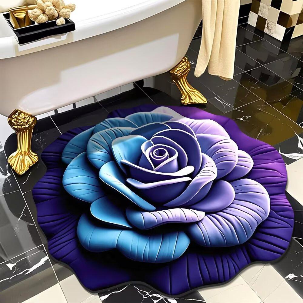 3D Floral Floor Mats Bathroom Non Slip Floor Mats Living Room and Bedroom Dirt Resistant Carpets