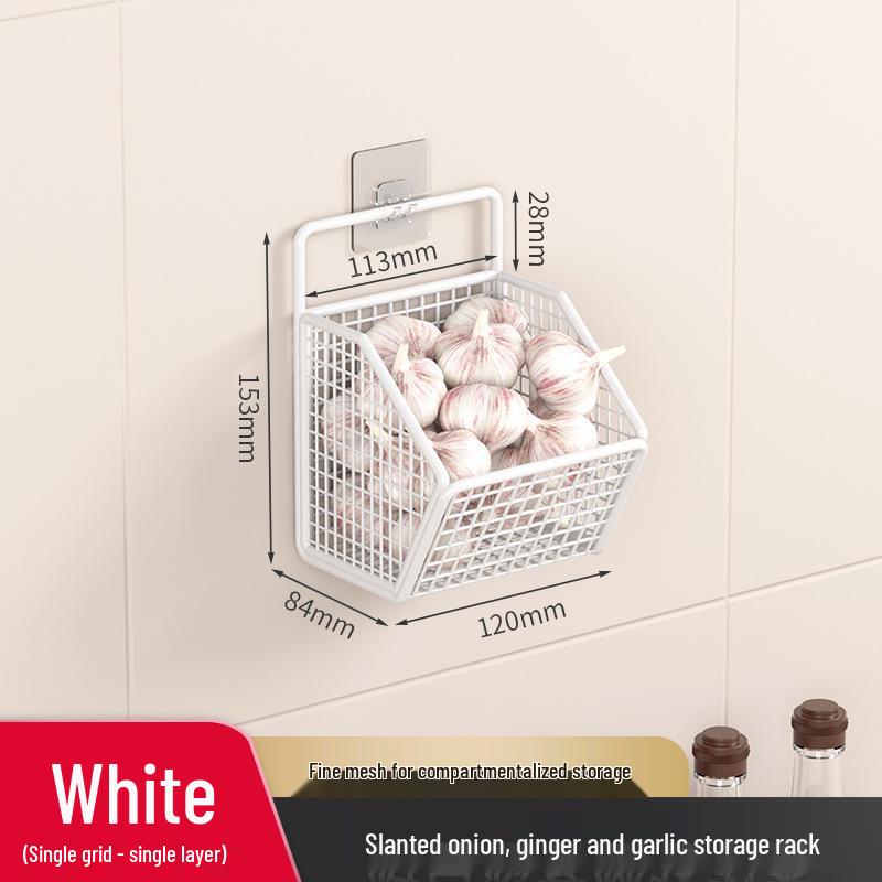 Punch-Free Wall-Mounted Kitchen Rack for Onion, Ginger, and Garlic Storage