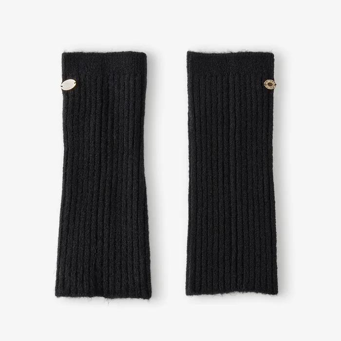 Slit Woolen Knit Leg Warmer - Black