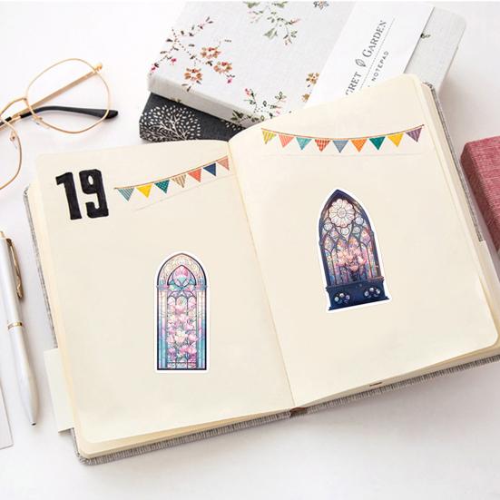 50Pcs Cute Church Window Flower Graffiti Stickers Aesthetic Art Decals DIY Craft Stickers for Scrapbook Phone Travel Luggage Skateboard