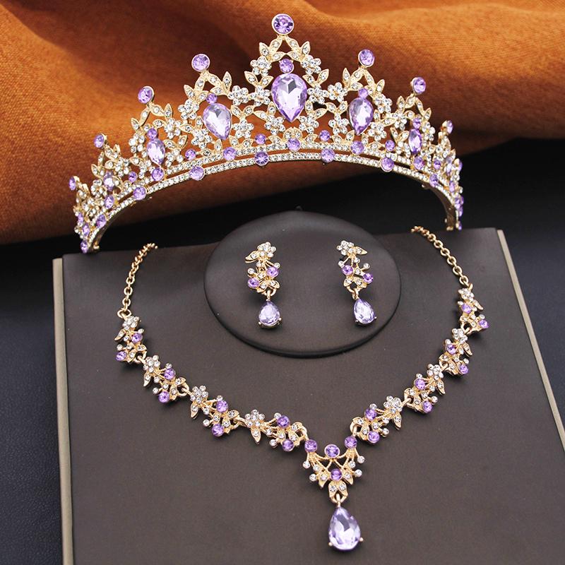 Gorgeous Bridal Jewelry Sets Women Tiara Crown and Earring Necklace Set Princess Girls Wedding Dress Costume Accessories