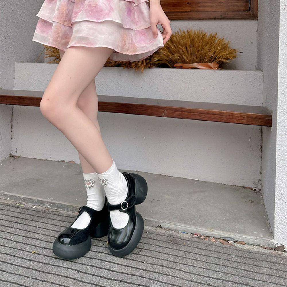 Crystal Rhinestone Heart Socks Cotton Mid-calf Socks Women Soft Y2K Tube Socks  Female