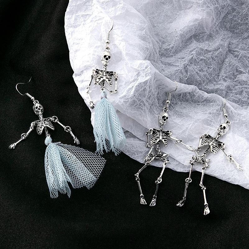 1 Pairs Vintage Skull Skeleton Dangle Earrings Exaggerated Horror Goth Punk Long Women Earrings Party
