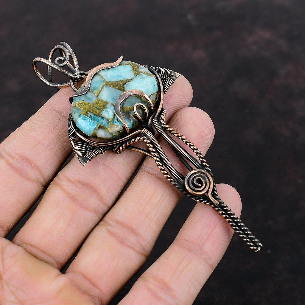 Kupfer Amazonit Anhänger Kupferdraht gewickelt Edelstein Anhänger Amazonit Schmuck Anhänger für Frauen handgemachter Anhänger Kupferschmuck als Geschenk