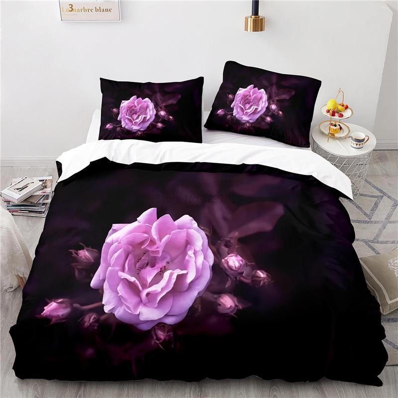 Women Girls Art Rose Flowers 3d Duvet Cover Set with Pillowcase Elegant Flowers Bedding Set Europe/Australia/USA Queen King Size