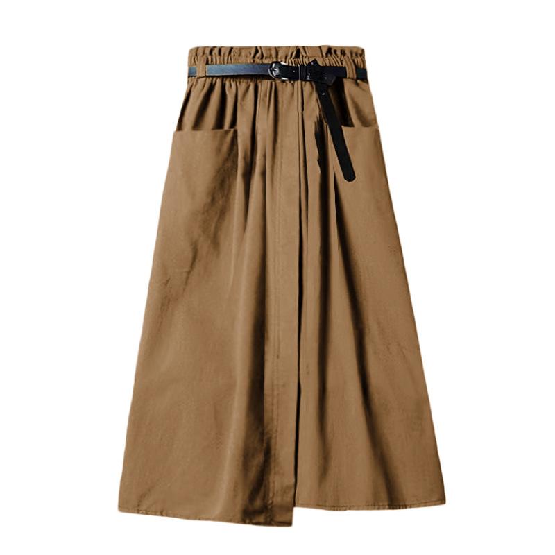 

Женские повседневные юбки, весенне-осенние однотонные юбки-миди с высокой талией и нерегулярными карманами, модные простые элегантные юбки-карго в стиле трапециевидной формы one size кофейный