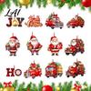 Xmas Window Decorations 12/24/36Pcs Christmas Wooden Ornaments Santa Claus Red Truck Hanging with Rope Wall Decor Tree Pendant Holiday for