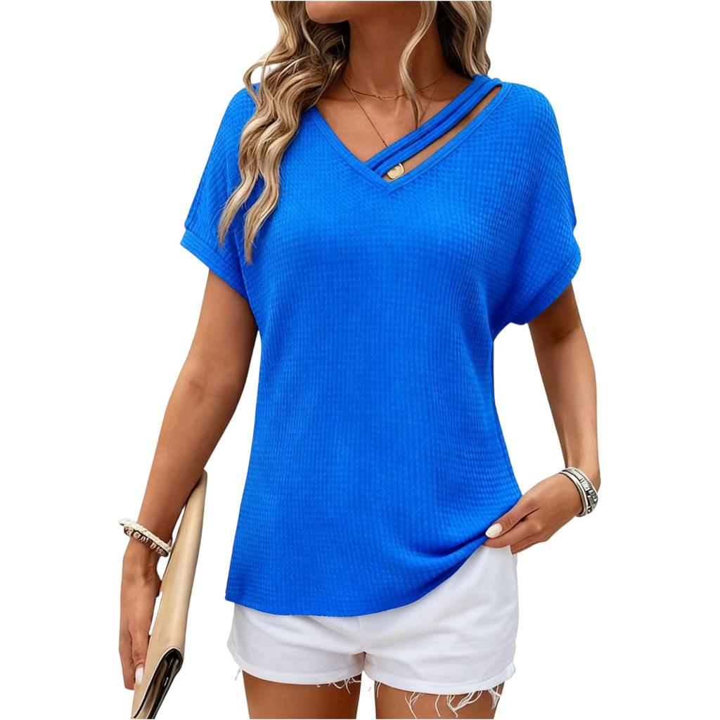 Women's Asymmetrical Short Sleeved Collar Shirt Top