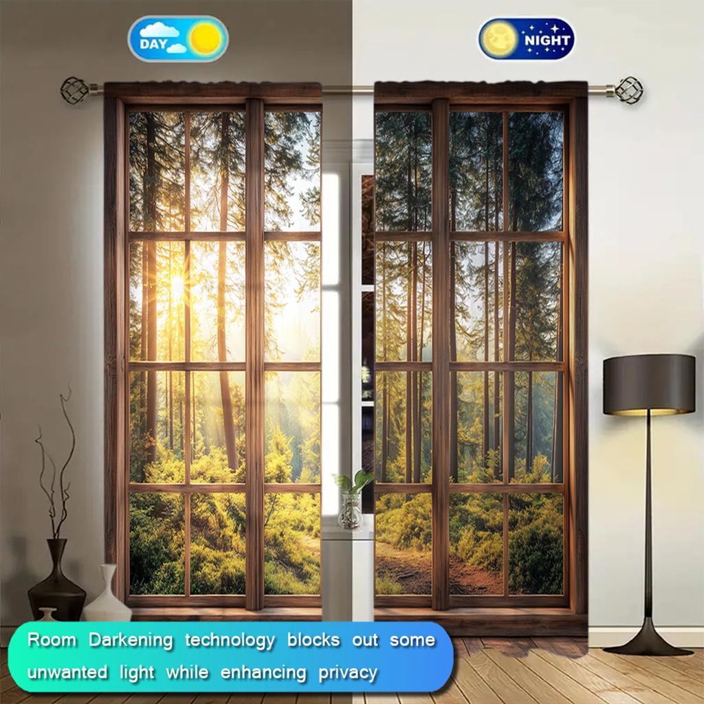 2 ks Ozdobte les za oknem Tištěný závěs pro Halloween Domácí dekorace - Kapsa na tyč Okenní dekorace do ložnice