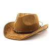 Unisex Western Cowboy Cowgirl Hat with Buckle Belt Classic Wide Brim Fedora Hat for Men and Women