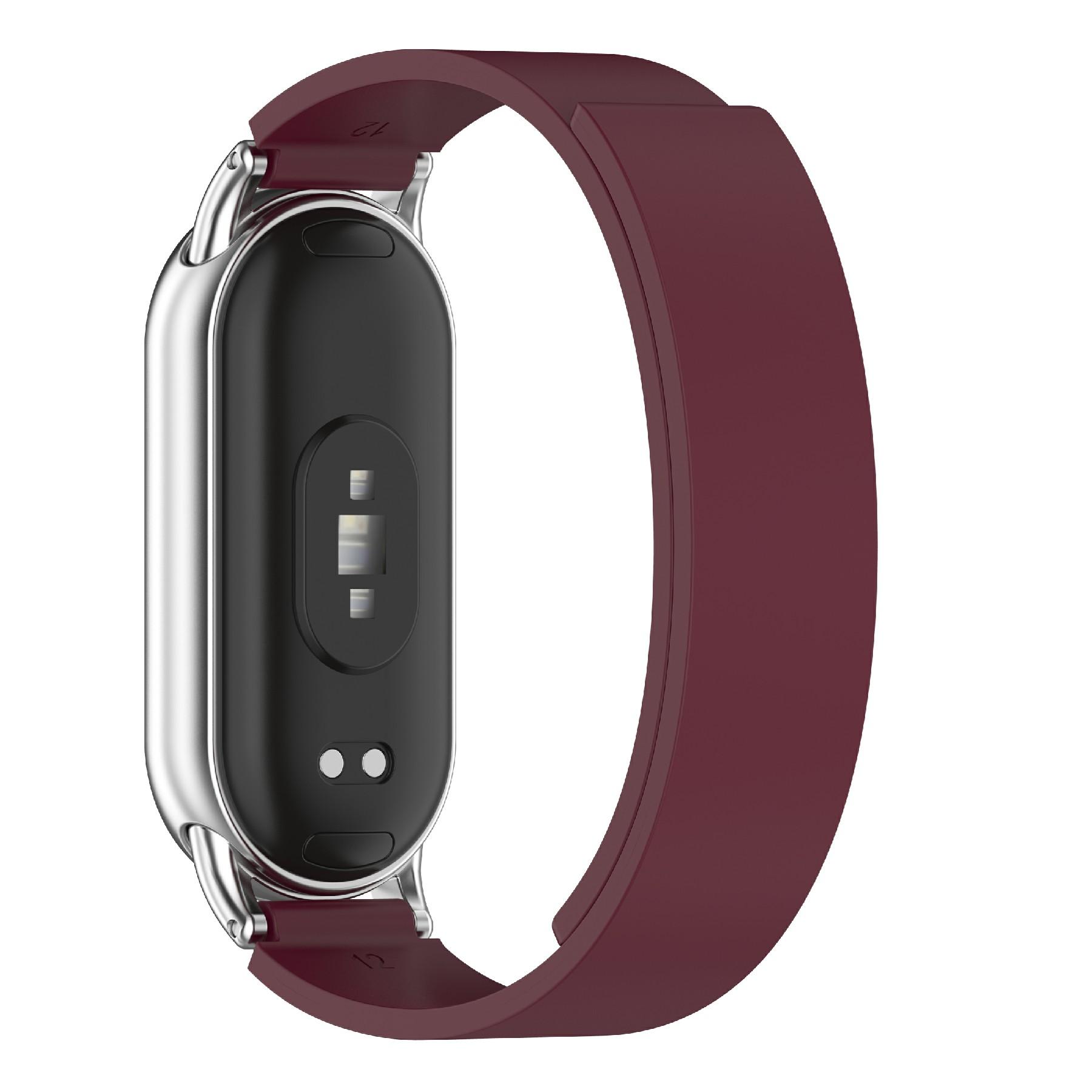 

For Xiaomi Smart Band 10 Silicone Strap Magnetic Replacement Watch Band Wine Red