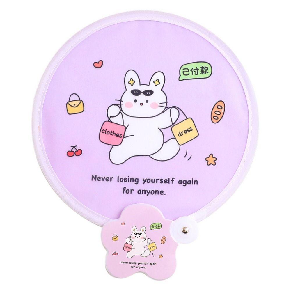 Cartoon Folding Fans Round Beach Lawn Hand Fan Flying Disc Fans  For Beach Lawn